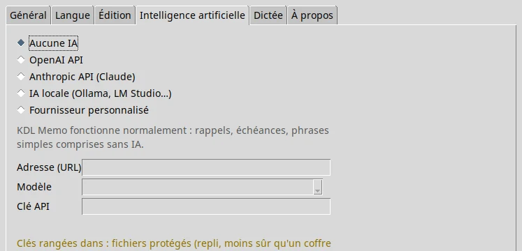 Les options d’intelligence artificielle de l’édition Pro : IA locale ou votre propre clé.