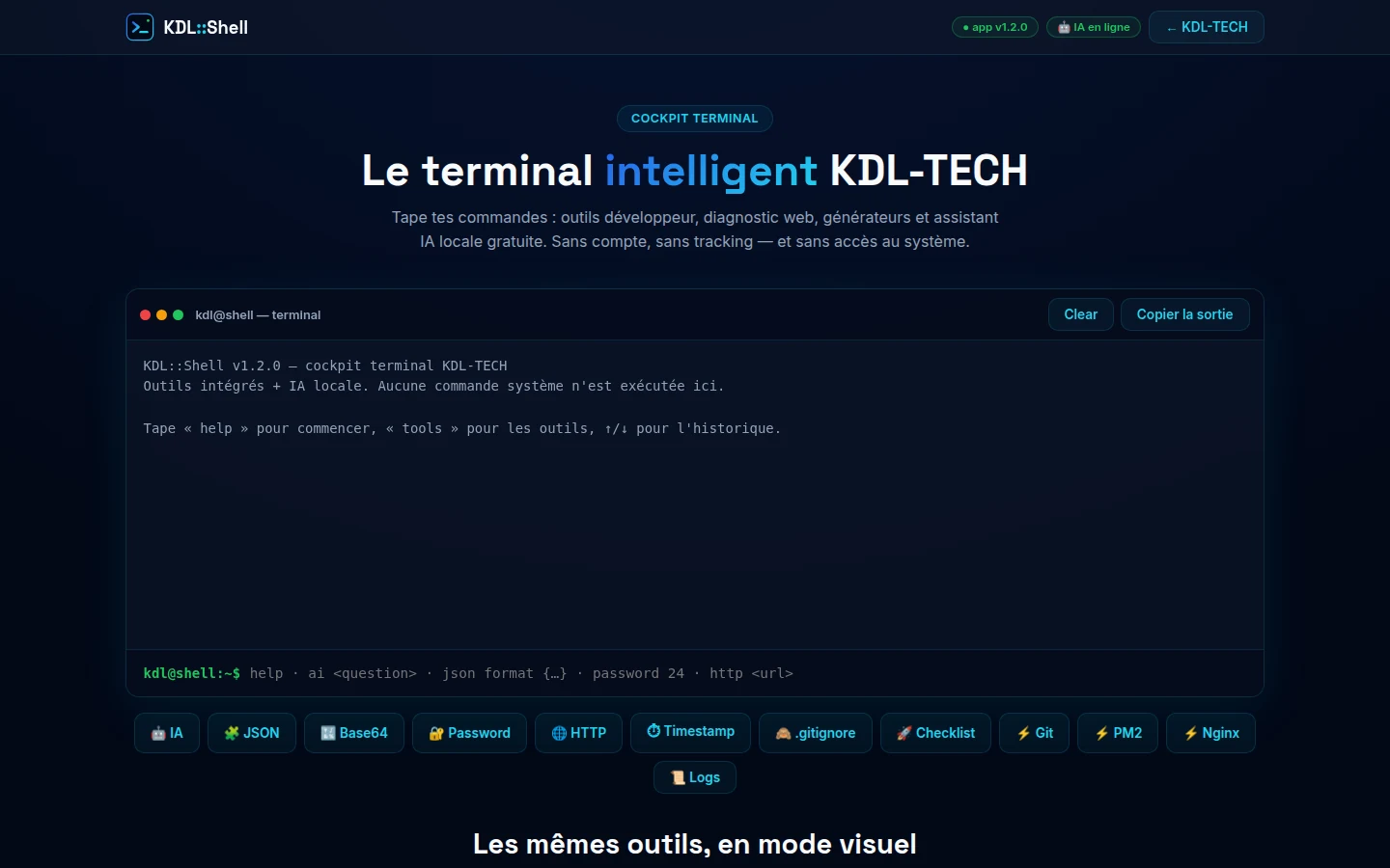 Le terminal d’apprentissage KDL::Shell.